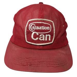 Carnation Can Snapback Trucker Hat Red One Size Mesh Back Adjustable Vintage